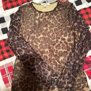 Edikted Brown Leopard Long Sleeve Mesh Top
